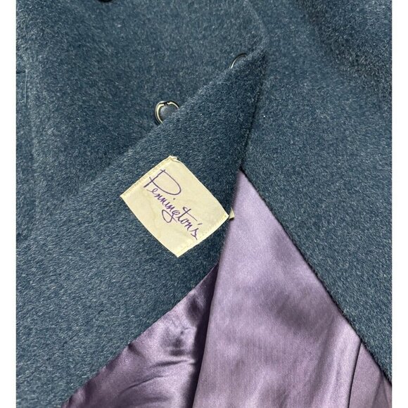 STUNNING VINTAGE Teal Penningtons Retro MOHAIR WOOL Trench Pea Coat Large - Picture 3 of 7